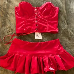 Forever 21 Red Skater Mini Skirt with Ruffled Hem